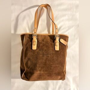 COACH Vintage Small Tote Bag Suede Leather H2S -7596 Double Strap Brown Y2K
